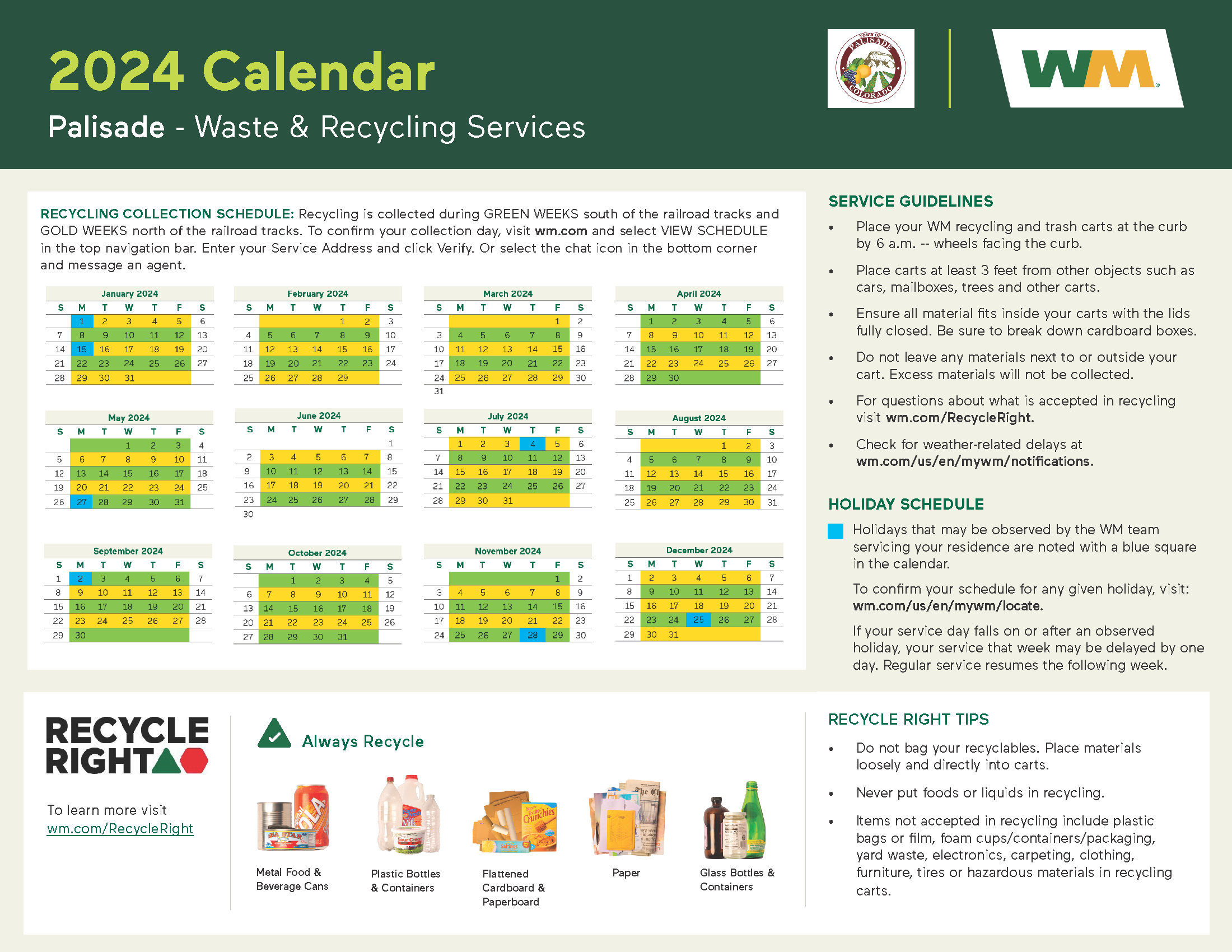 2024 Recycling Calendar Palisade Town of Palisade